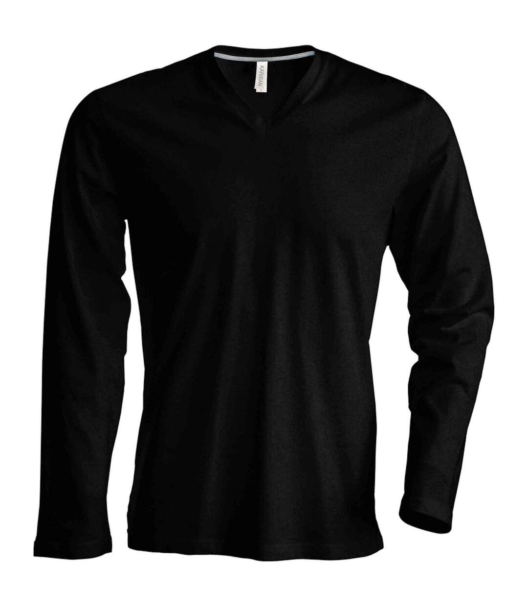 Kariban Mens Slim Fit Long Sleeve V Neck T-Shirt (Black) - UTRW708-1