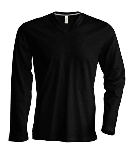 Kariban Mens Slim Fit Long Sleeve V Neck T-Shirt (Black)