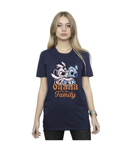 Disney Womens/Ladies Lilo And Stitch Ohana Angel Hug Cotton Boyfriend T-Shirt (Bleu marine) - UTBI30158