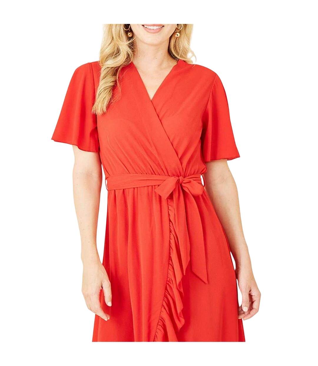 Robe Portefeuille Manches Volantées Femme Rouge Mela London-4