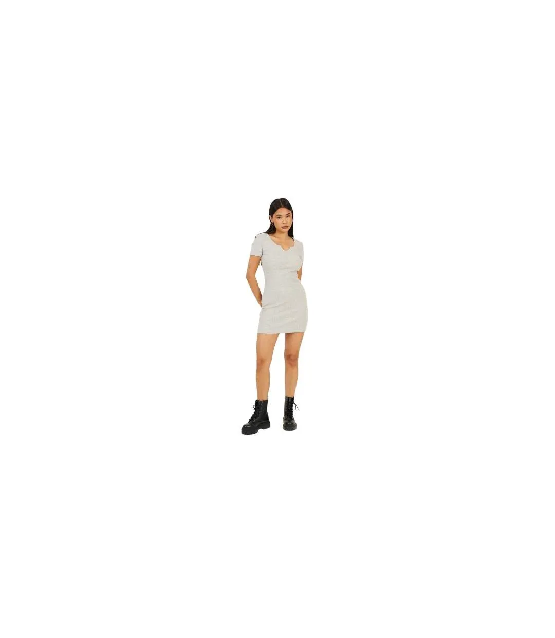 Womens/ladies Ribbed Notch Neck Mini Dress Grey Marl Brave Soul-1
