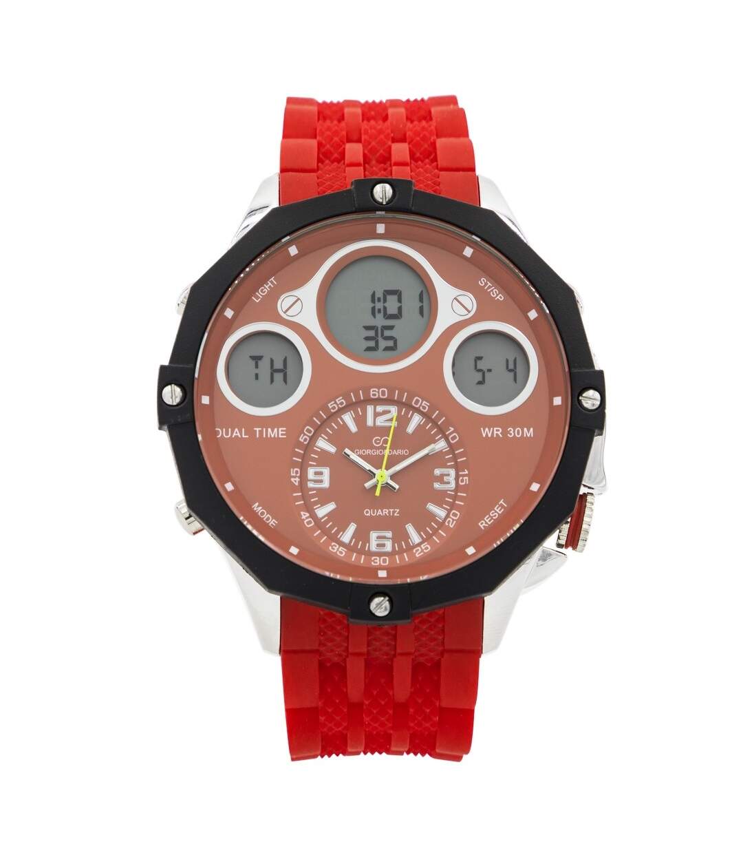 Coffret Montre Homme Silicone XL Dual-Time Rouge GIORGIO