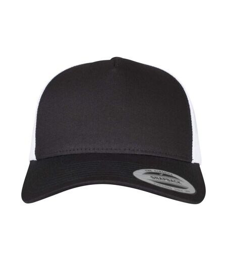 Unisex Adult Two Tone 5 Panel Trucker Cap Black White Flexfit