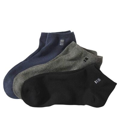 Pack of 3 Pairs of Men's  Trainer Socks - Navy Grey Black