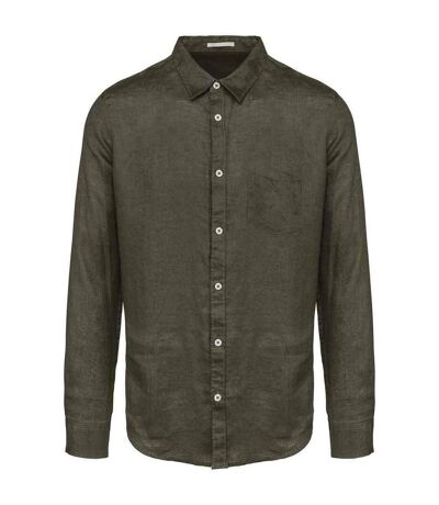 Mens linen long-sleeved shirt organic khaki Spasso