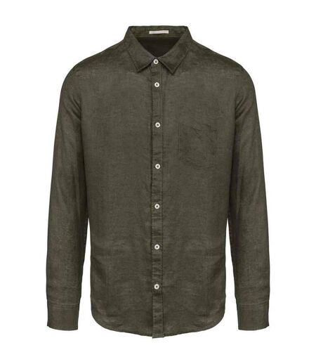 Mens linen long-sleeved shirt organic khaki Spasso