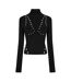 Womens/ladies Eyelets Mock Neck Top Black Off White-1