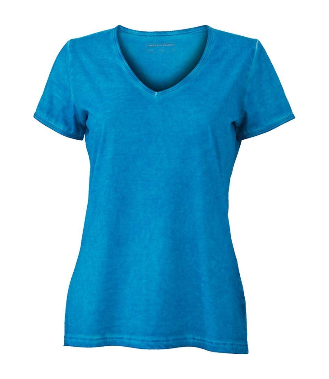 T-shirt style bohémien col V femme JN975 - bleu turquoise-1