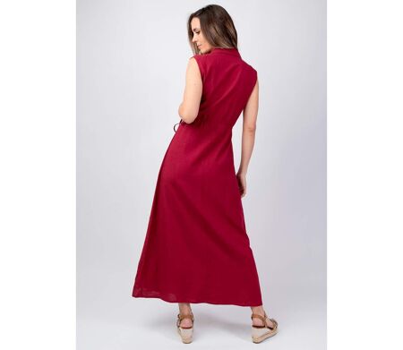 Robe longue sans manches PAULINE unie framboise Coton Du Monde