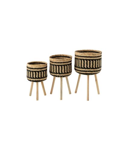 Lot de 3 Cache-Pots sur Pied Baudoin 66cm Naturel & Noir