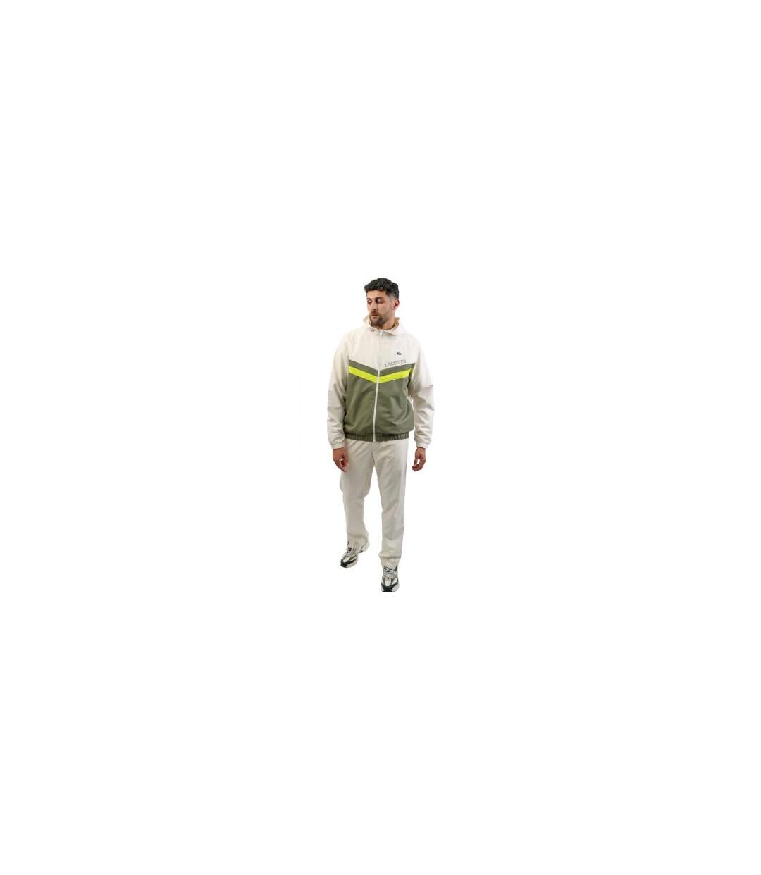 Ensemble De Survêtement Motif/style Blocs De Couleurs Homme Blanc Vert Kaki Lacoste-1