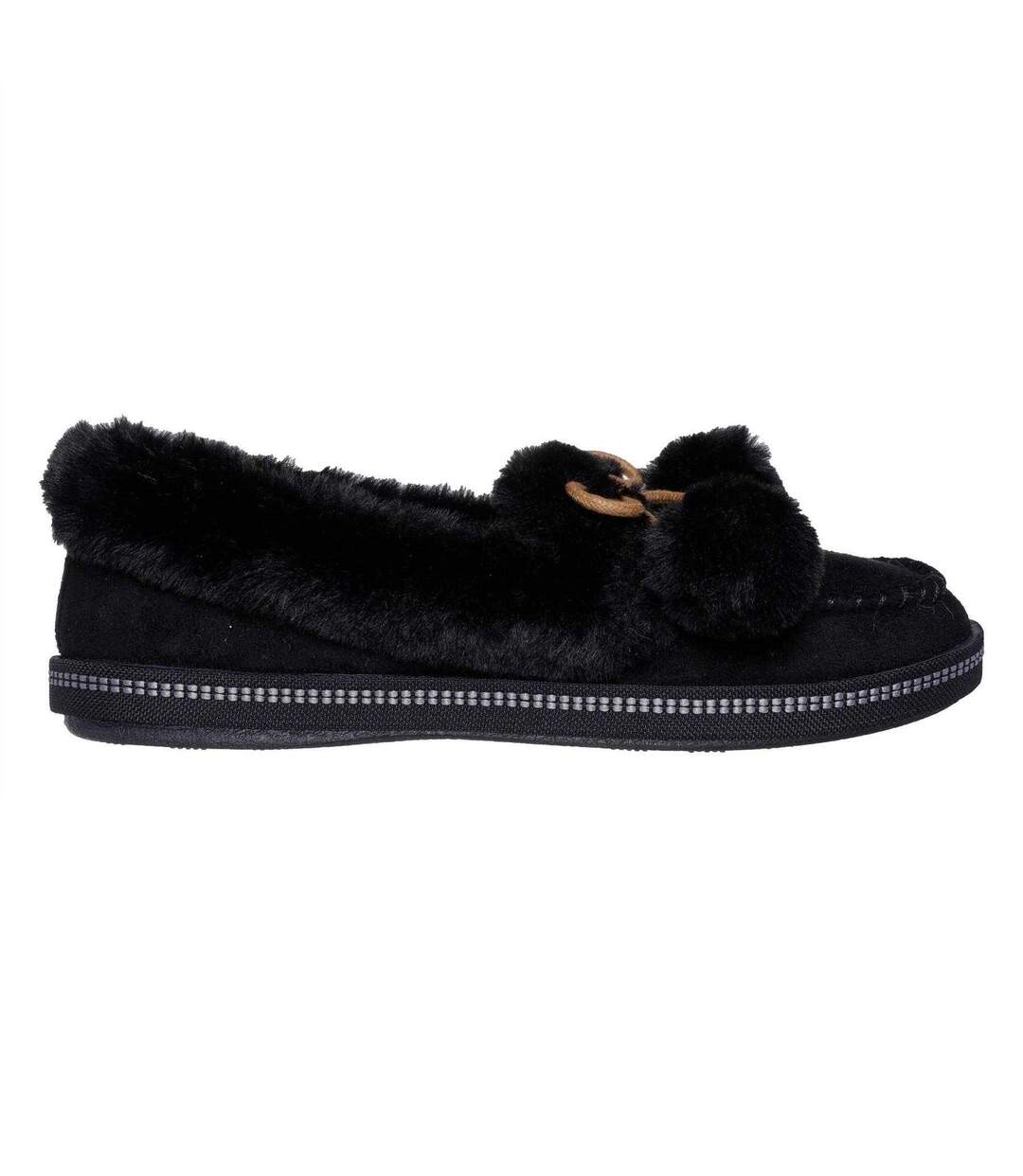 Womens/ladies Cosy Campf Moccasin Flat Slippers Black Skechers-3