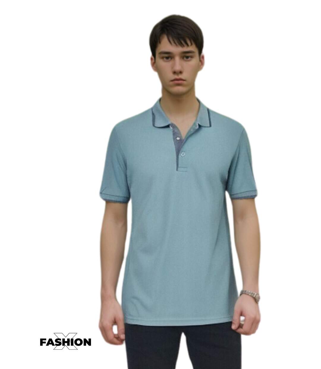 Polo homme manches courtes - Col boutonné - Couleur bleu ciel-1