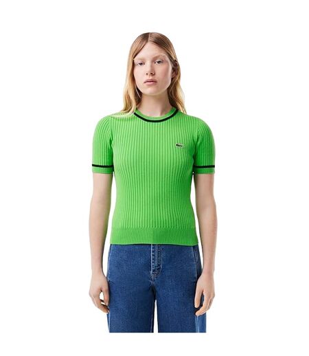 Womens/ladies 3d Seamless Rib Knit Short-sleeved Sweatshirt Green Lacoste