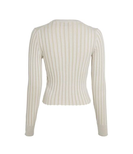 Womens/ladies Ribbed V Neck Regular Cardigan Ivory Pelican Calvin Klein