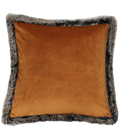 Riva Home Kiruna Faux Fur Edged Velvet Style Square Cushion Cover (Rust) - UTRV1134