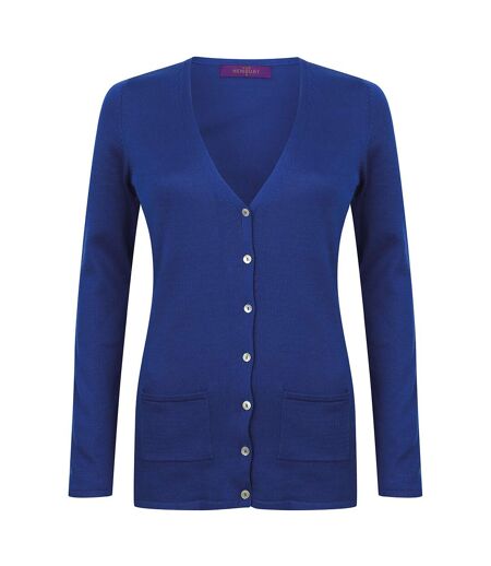 Henbury Ladies/Womens V-Neck Button Fine Knit Cardigan (Royal) - UTRW662