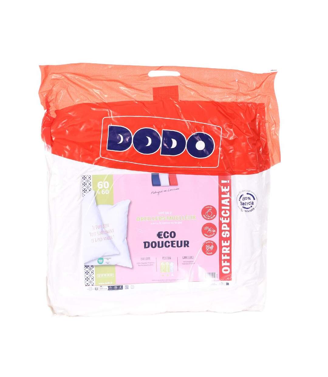 X2 oreillers blanc dodo oreillers moelleux 60x60 cm-1