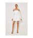 Womens/ladies Satin Bardot Mini Dress Off White Odd Muse-1