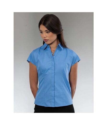 Russell Collection Ladies Cap Sleeve Polycotton Easy Care Fitted Poplin Shirt (Corporate Blue) - UTBC1019