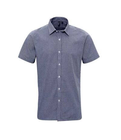 Mens gingham cotton short-sleeved shirt navy/white Premier