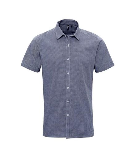 Mens gingham cotton short-sleeved shirt navy/white Premier