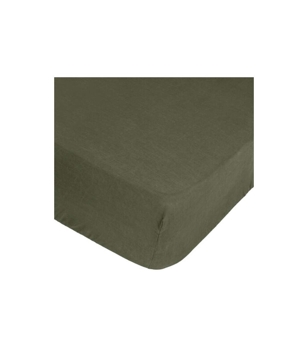 Drap Housse en Lin Adorable 140x190cm Vert Kaki-1