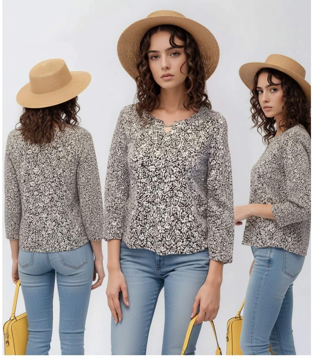 Blouse femme imprimée manches longues - Col rond - Multicouleur-2