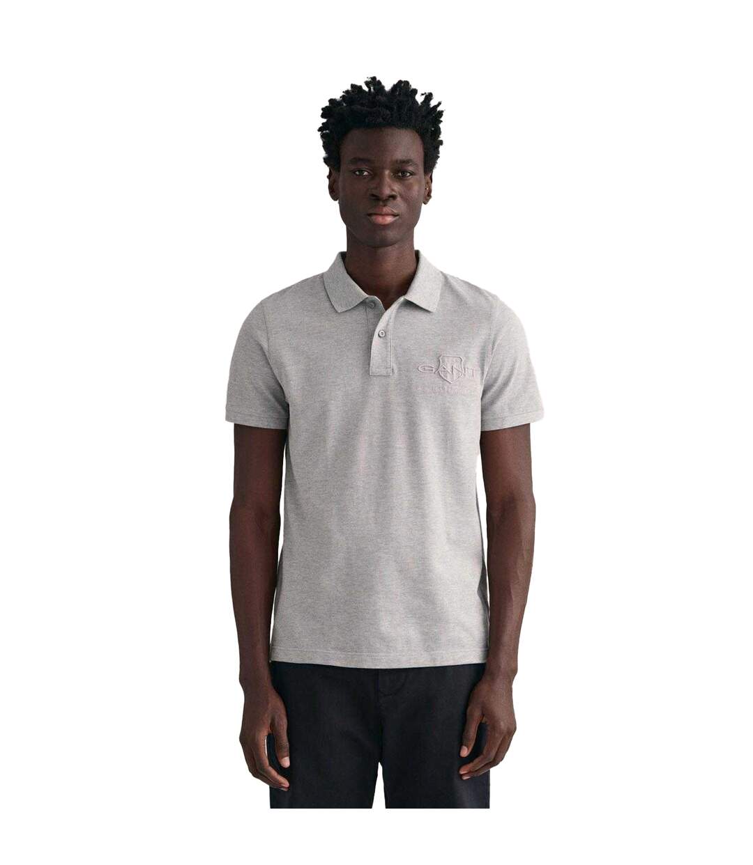 Polo Style Ton Sur Ton Shield Homme Gris Gant-1