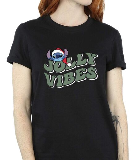Disney Womens/Ladies Lilo & Stitch Jolly Chilling Vibes Cotton Boyfriend T-Shirt (Noir) - UTBI30676