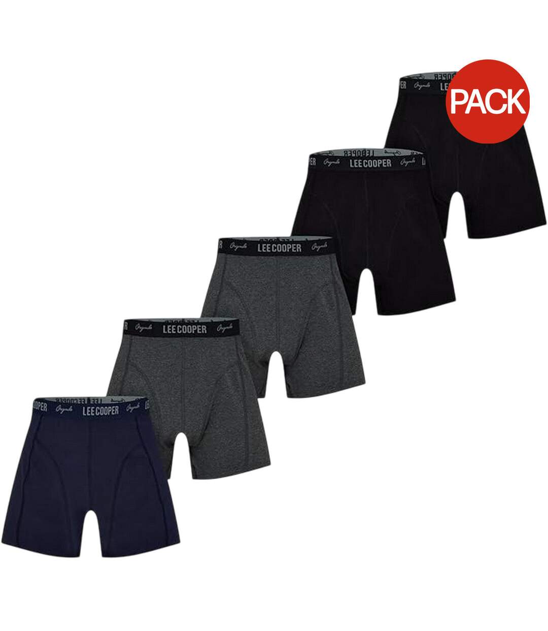 Lot De 5  Boxers Homme Noir Bleu Marine Gris Chiné Lee Cooper-1