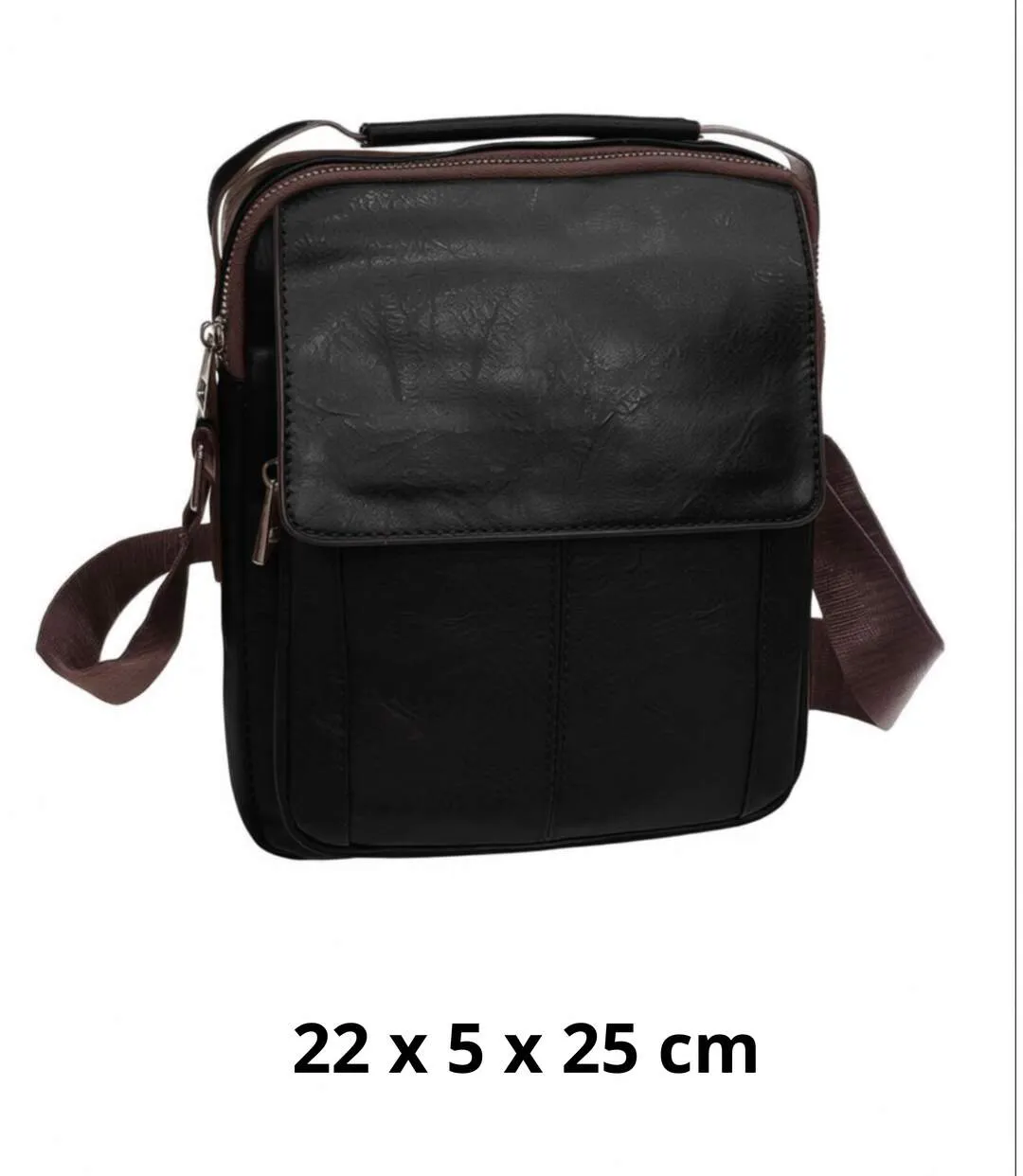 Sacoche bandoulière homme en PVC vieilli -  Compacte, réglable, noire-1