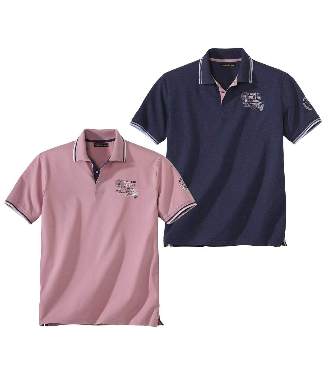 Pack of 2 Men's Short Sleeve Polo Shirts - Navy Pink Atlas For Men