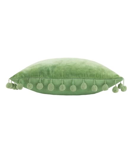 Dora pom pom velvet square cushion cover 45cm x 45cm leaf green Furn