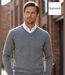 Pull Col V Homme PALAIS3 Gris avec Finitions Chambray-4
