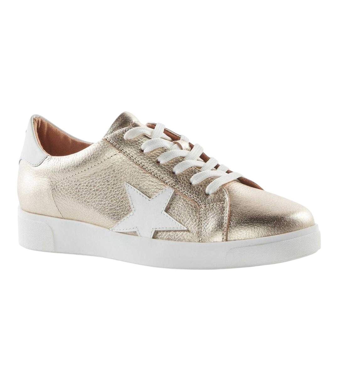 Womens/ladies Edriss Metallic Star Canvas Platform Trainers Gold Dune London-4