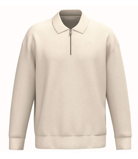 Sweat col polo quart zip - Unisexe - PAT432 - beige ivoire