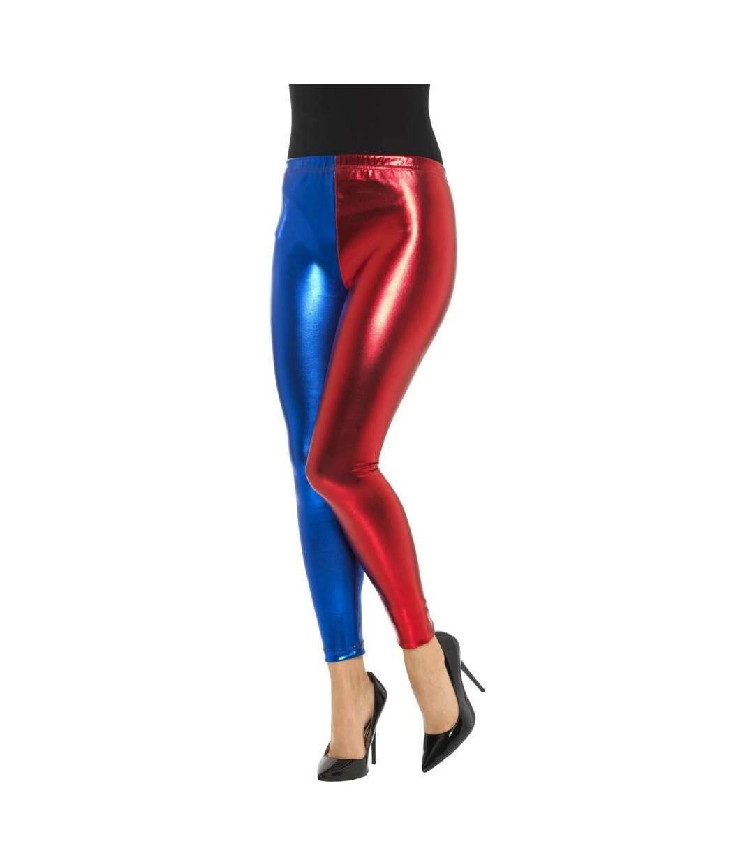 Womens/ladies jester metallic leggings blue/red Smiffys-2