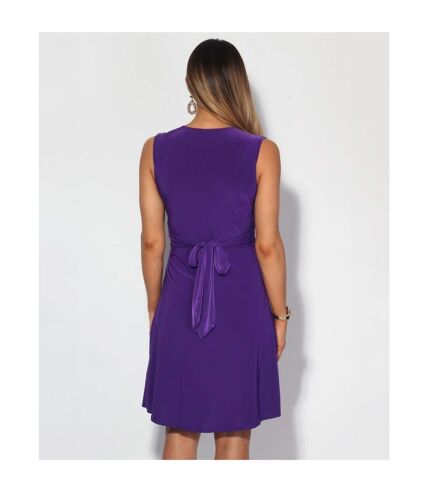 Krisp Womens/Ladies Knot Front Self Tie V Neck Dress (Purple) - UTKP117