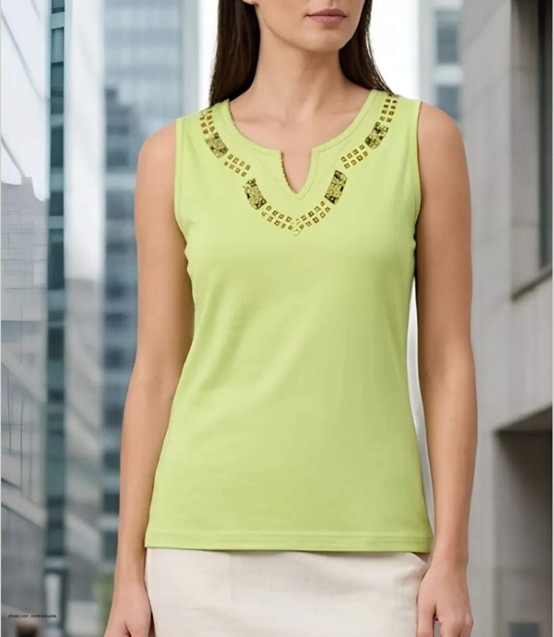 MAYFLOWER PF062V - Débardeur vert 100% coton pour femme : fraîcheur et confort quotidien-1