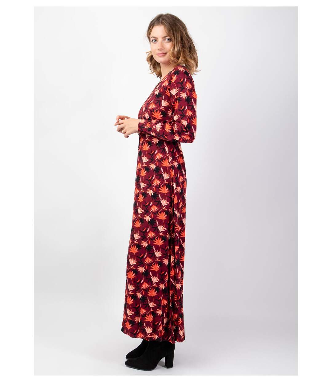 Robe longue fendue en viscose soyeux hiver CALISSA motif bohème Coton Du Monde