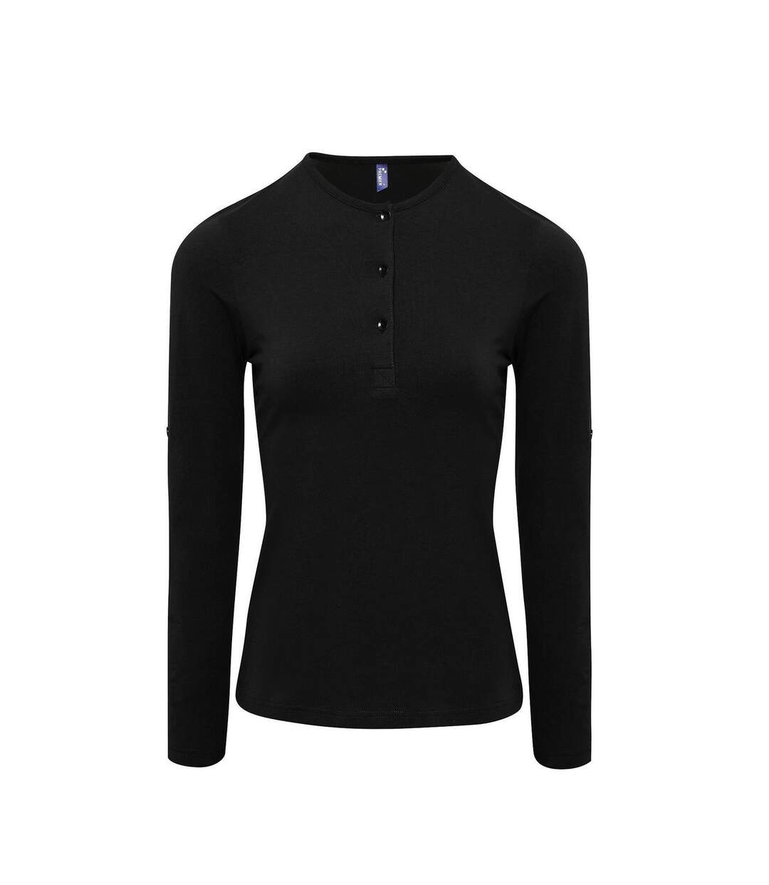 T-shirt henley manches retroussables - Femme - PR318 - noir-2