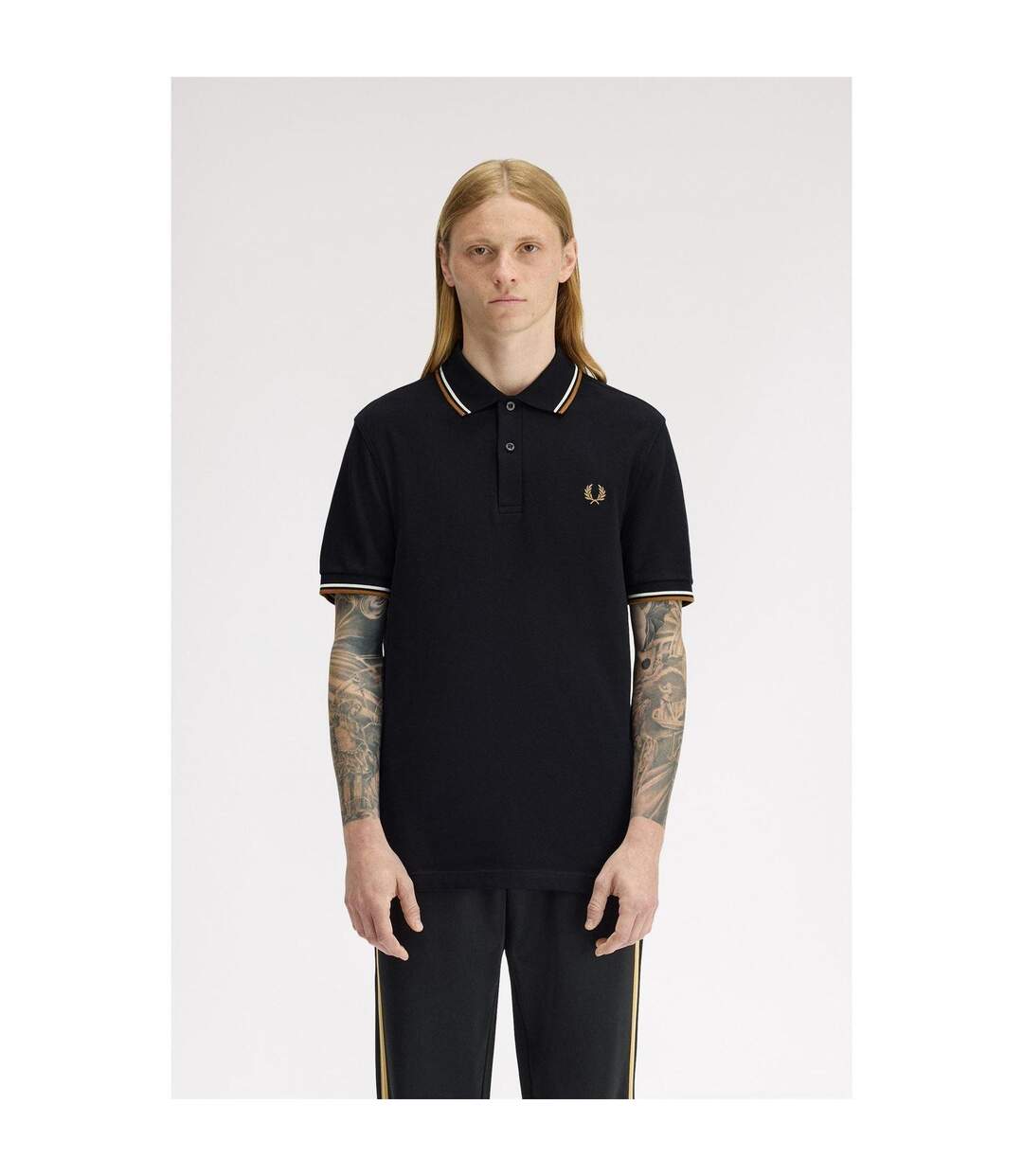 Mens Twin Tip Polo Shirt Black Brown Fred Perry-3