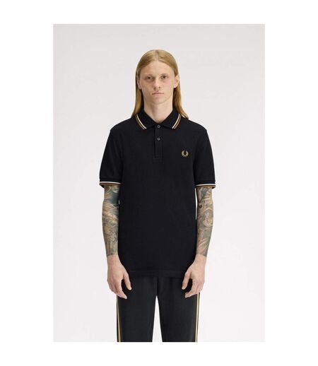 Mens Twin Tip Polo Shirt Black Brown Fred Perry