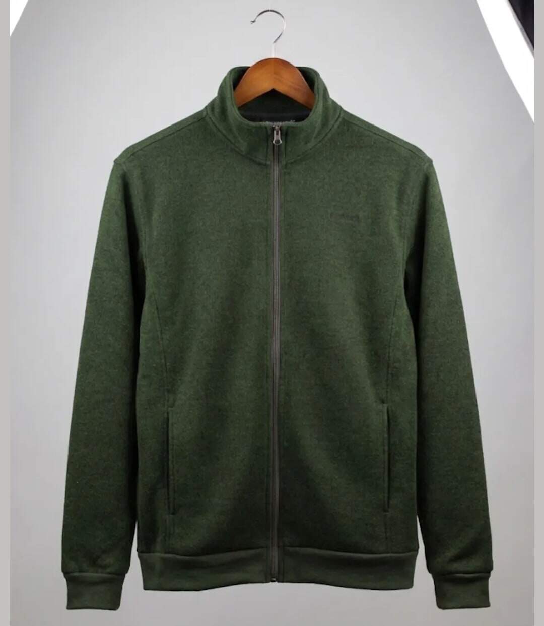 Cardigan Zippé Polaire Tricot Kaki Chiné – Col Montant & Coudières-3