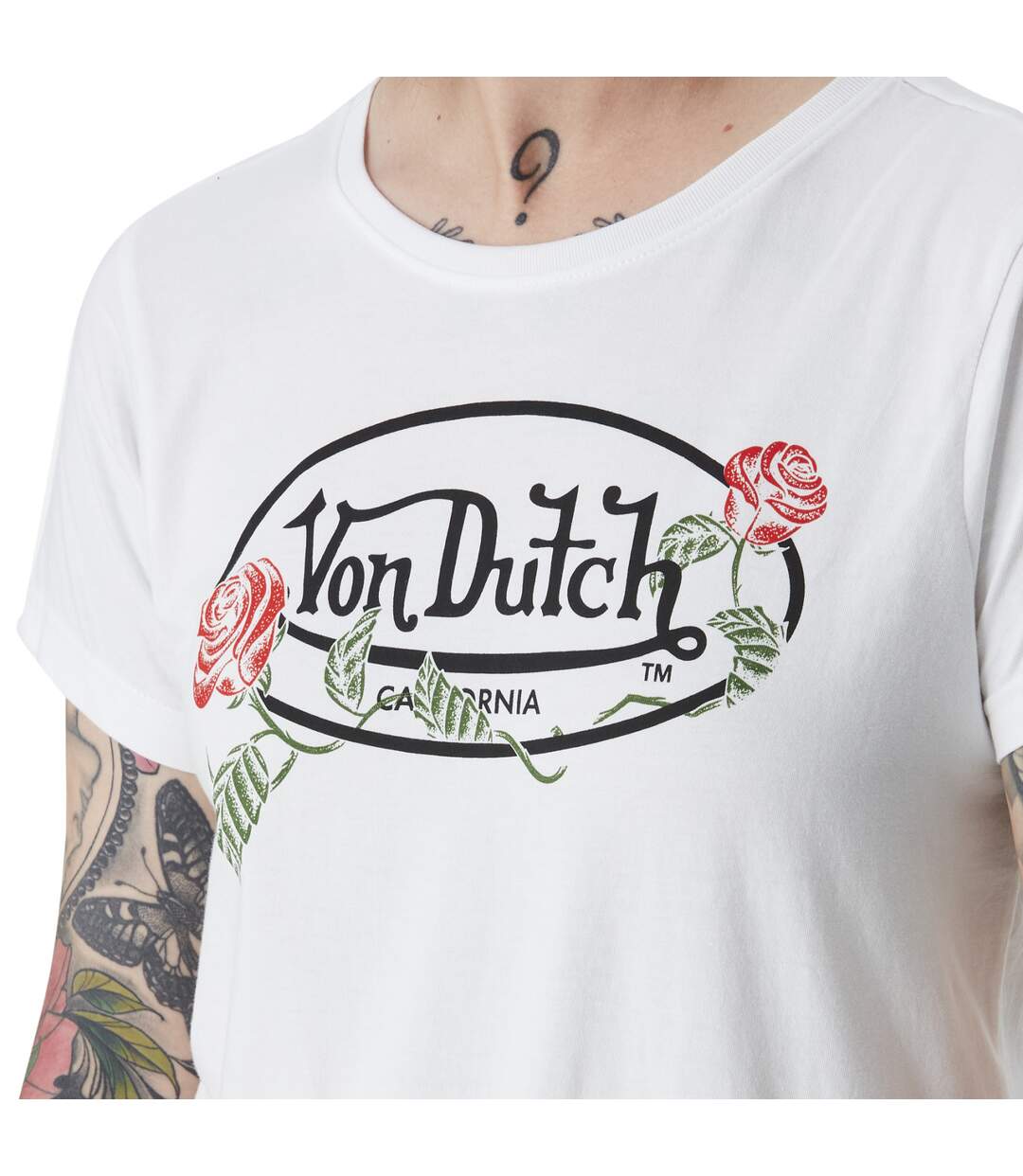 T-shirt femme à col rond avec print devant Roses Vondutch-2