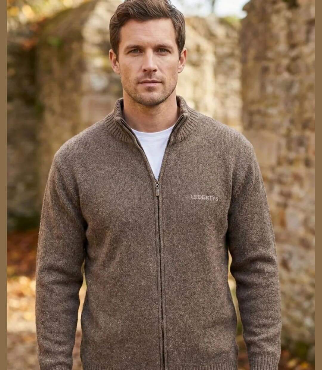 Cardigan Full Zip Homme Ledertys Marron en Laine LY0717-1