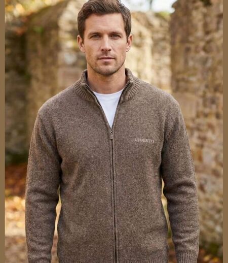 Cardigan Full Zip Homme Ledertys Marron en Laine LY0717