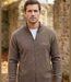 Cardigan Full Zip Homme Ledertys Marron en Laine LY0717-1