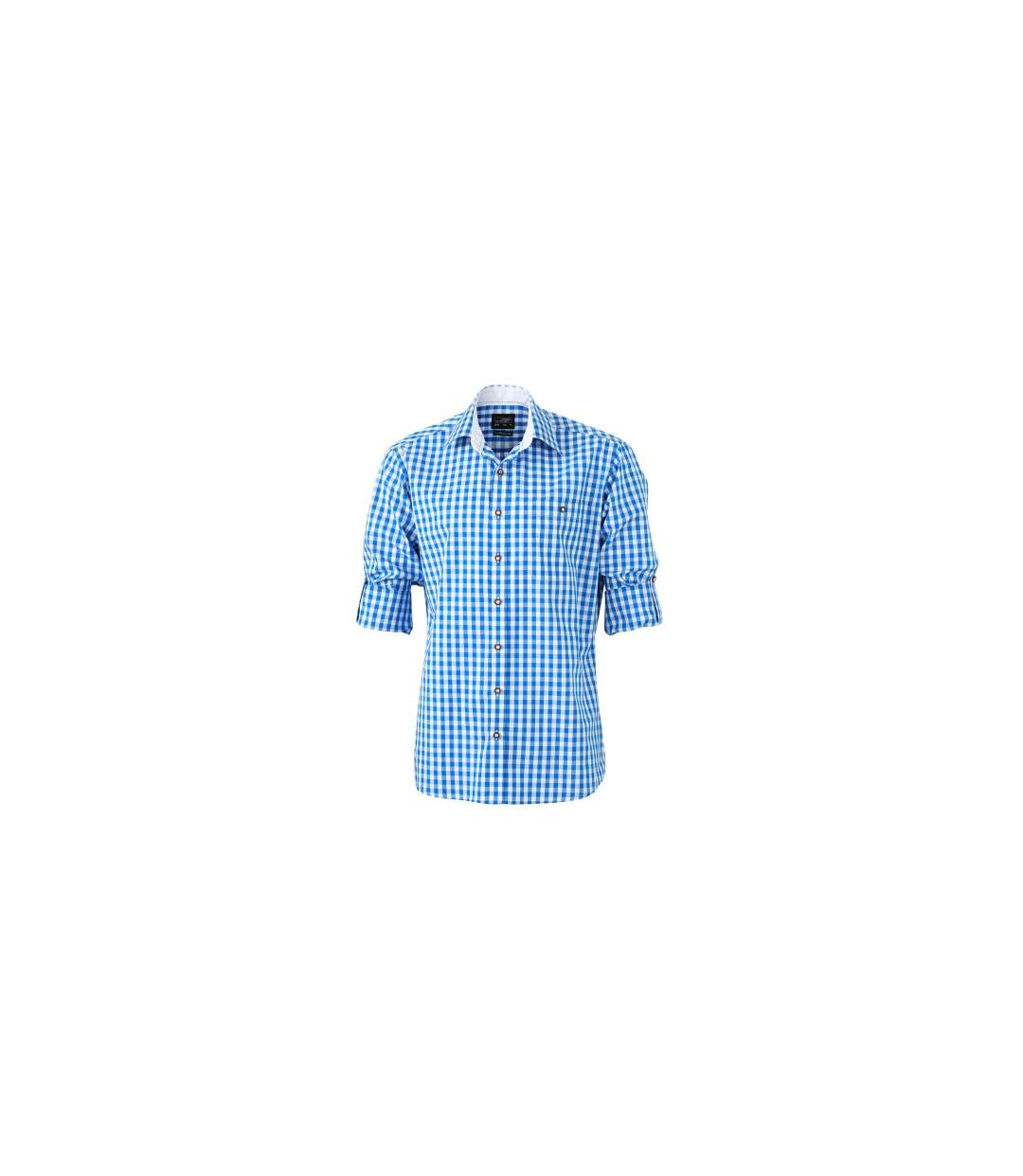 chemise manches longues à carreaux - JN638 - HOMME - bleu royal et blanc